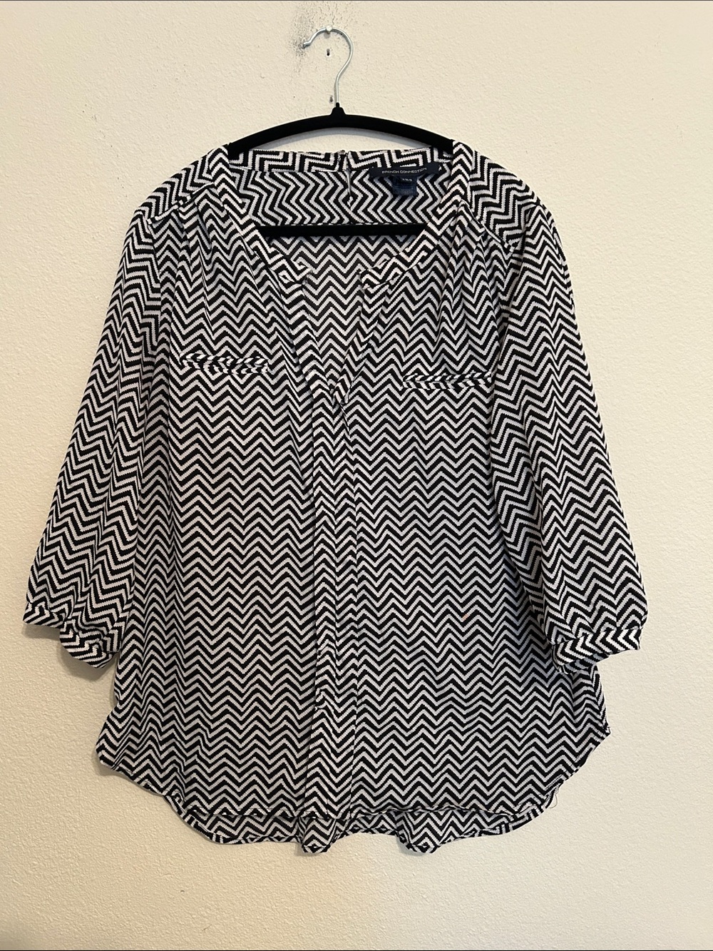 French Connection Black and White Zigzag Blouse
